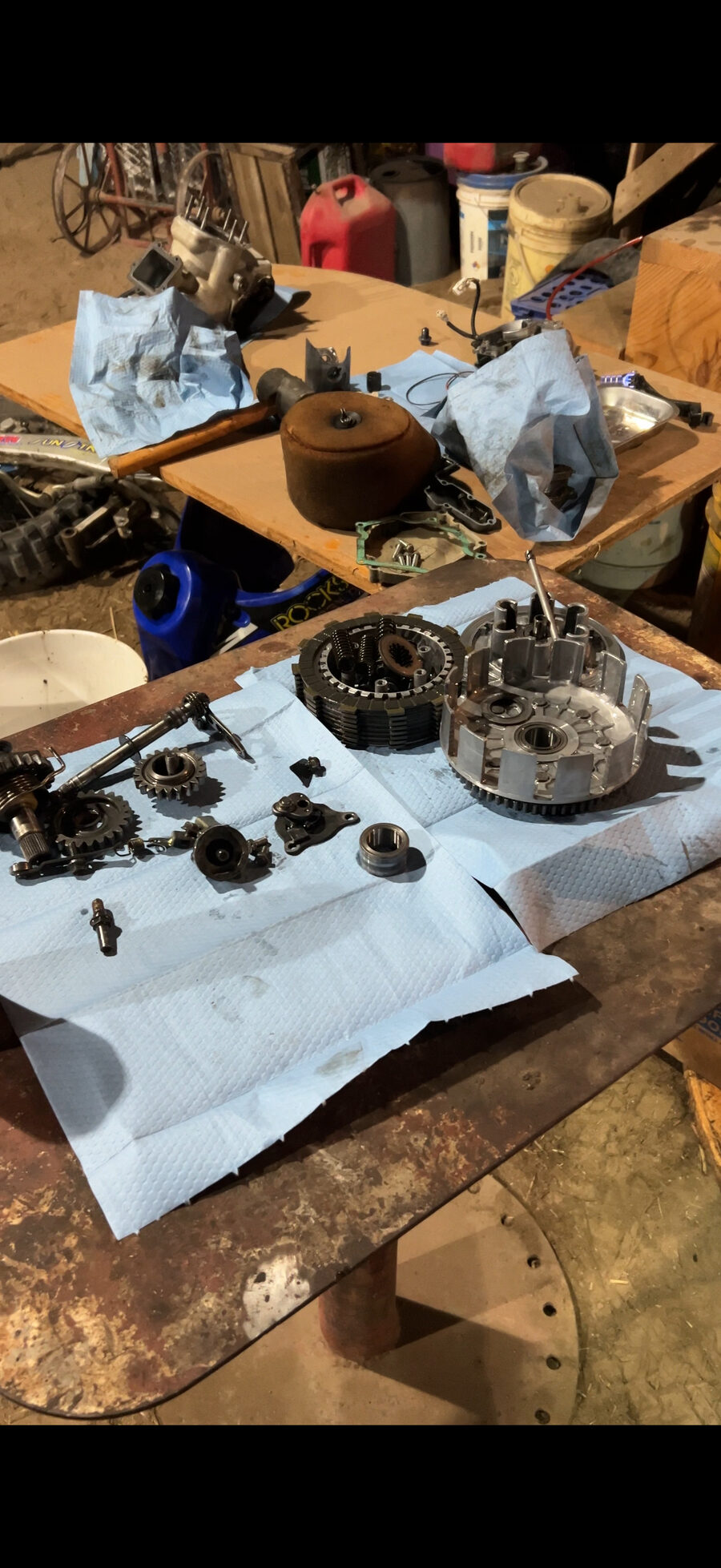 Mechanical components laid out during a detailed rebuild